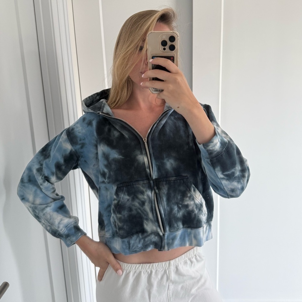 Exist Cropped Blue Tie-Dye Hoodie Size S Oversized Cropped Hoodie Tiedye